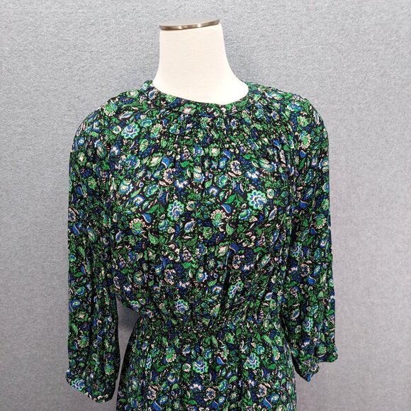Floral Patterned Green & Blue Womens Dress With Keyhole Back - Picture 2 of 10